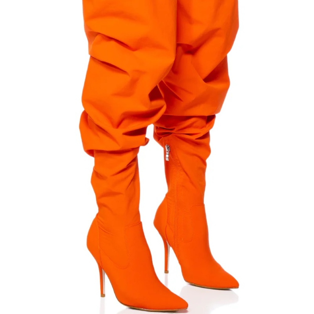 Vibrant Orange Knee-High Heeled Boots